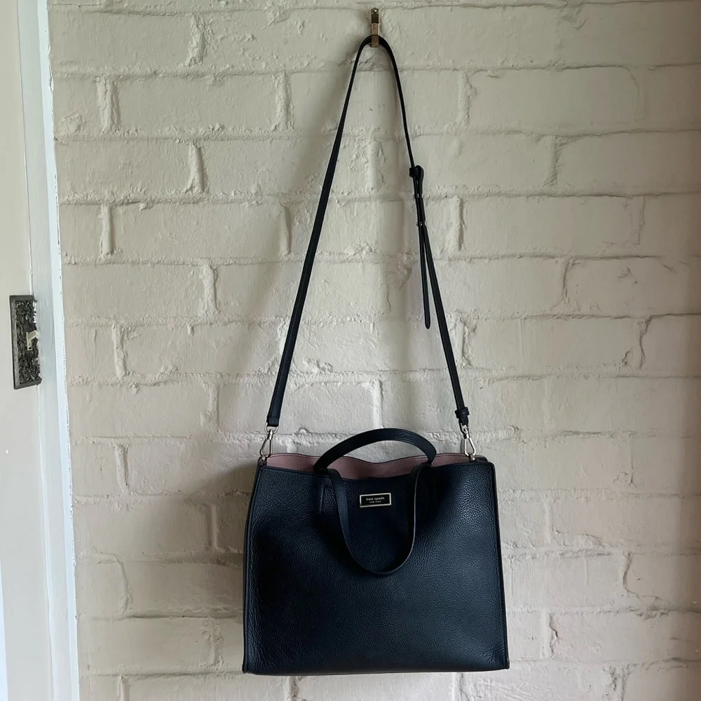 Kate Spade black leather boho basic cute contemporary crossbody purse bag